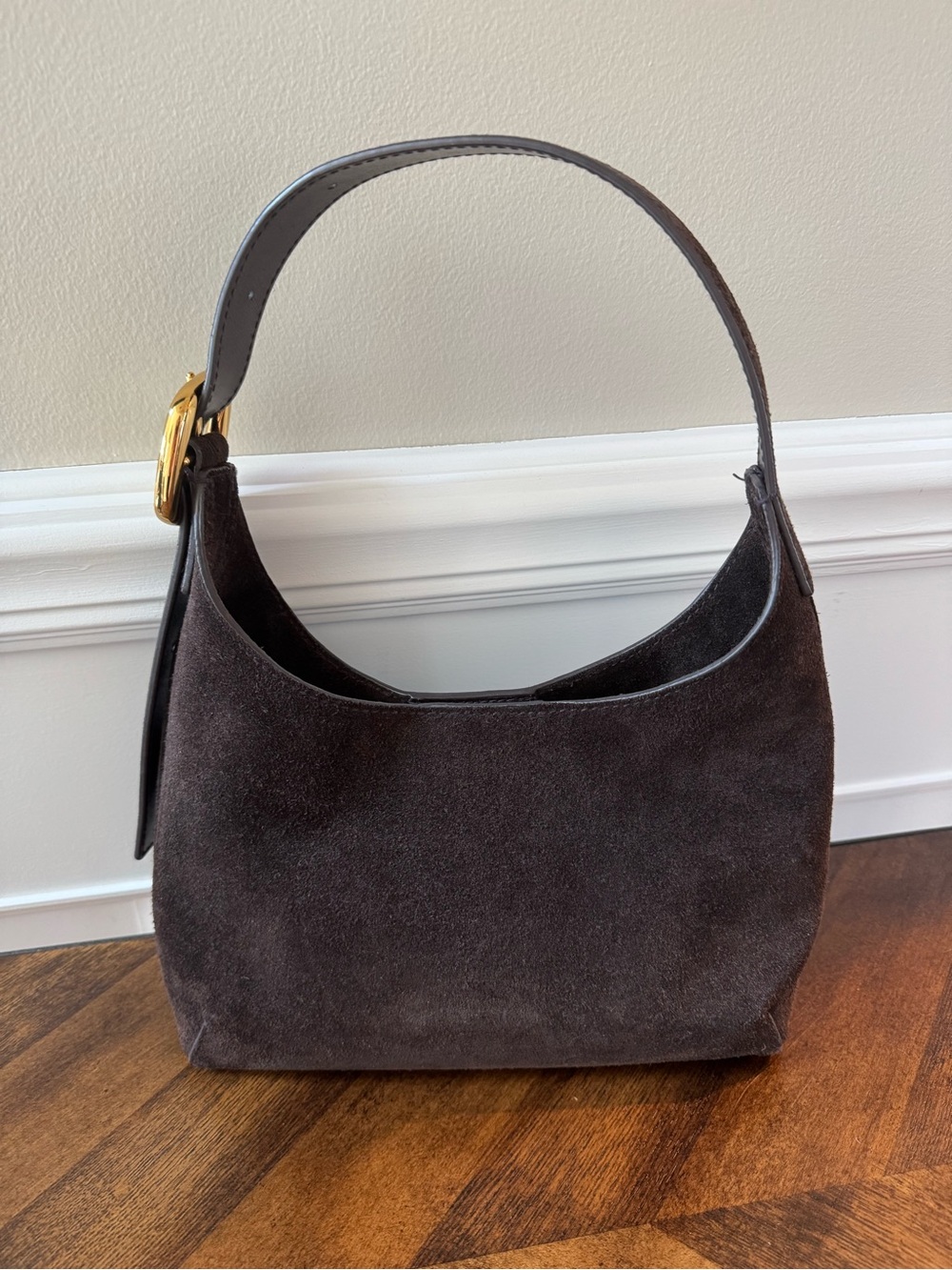 Madewell Dark Brown Suede Hobo Bag with Gold-Tone Buckle